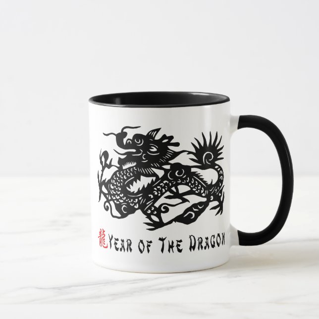 Jahr des Drache-Papier-Schnitt-Geschenks Tasse (Rechts)