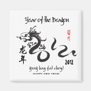 Jahr des Drachen 2012 - Schwarz/Weiß Magnet
