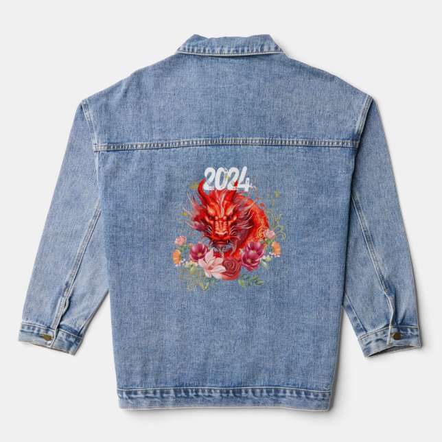 Jahr des Drachen 2024, chinesischer Drache Jeansjacke (Rückseite)