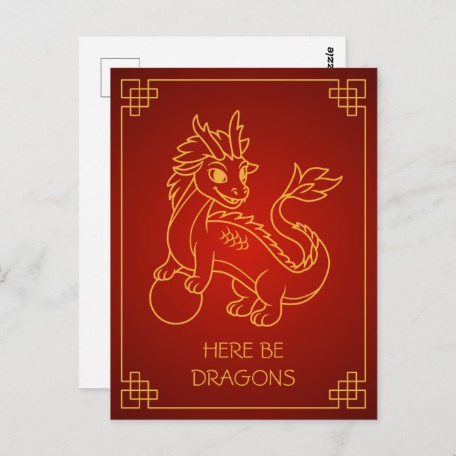 Jahr des Drachen 2024 Chinesischer Zodiac Postkarte (Vorne/Hinten)