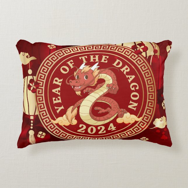 Jahr des Drachen 2024 | Chinesisches Zodiakzeichen Dekokissen (Vorderseite)