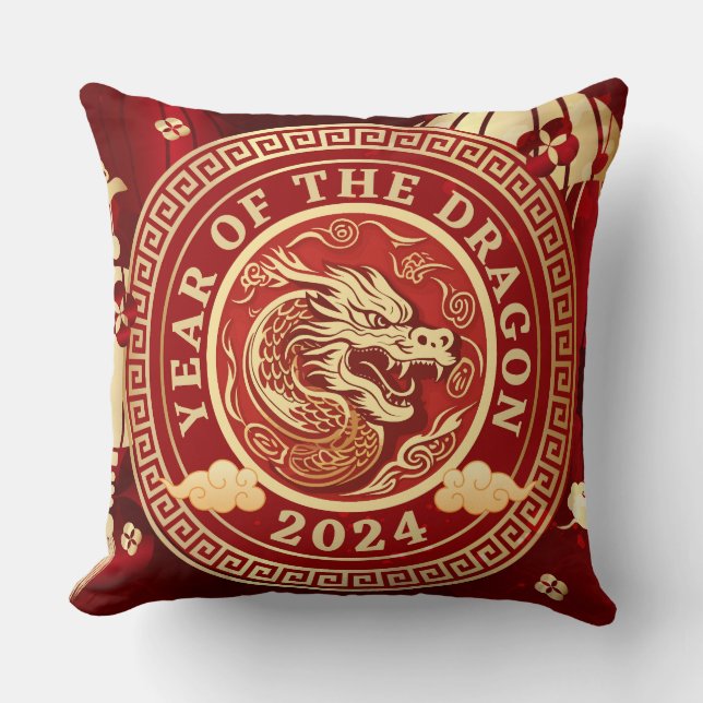 Jahr des Drachen 2024 | Chinesisches Zodiakzeichen Kissen (Vorderseite)
