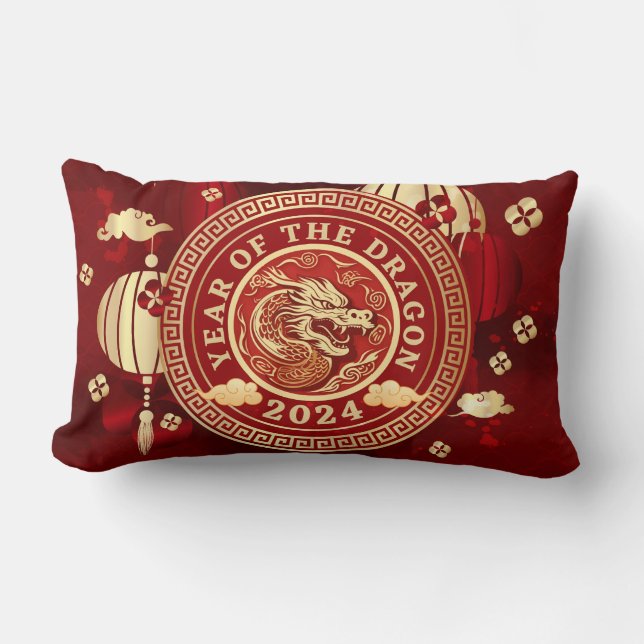 Jahr des Drachen 2024 | Chinesisches Zodiakzeichen Lendenkissen (Vorderseite)