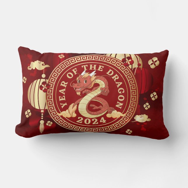 Jahr des Drachen 2024 | Chinesisches Zodiakzeichen Lendenkissen (Vorderseite)