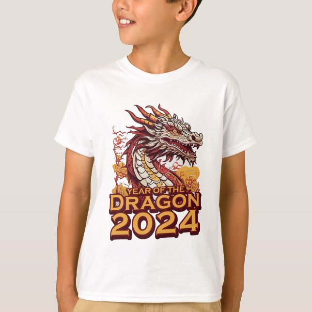 Jahr des Drachen 2024 Das weiße Shirt des Jungen,  (Vorderseite)