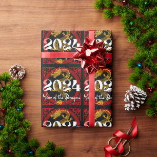 Jahr des Drachen 2024 Geschenkpapier