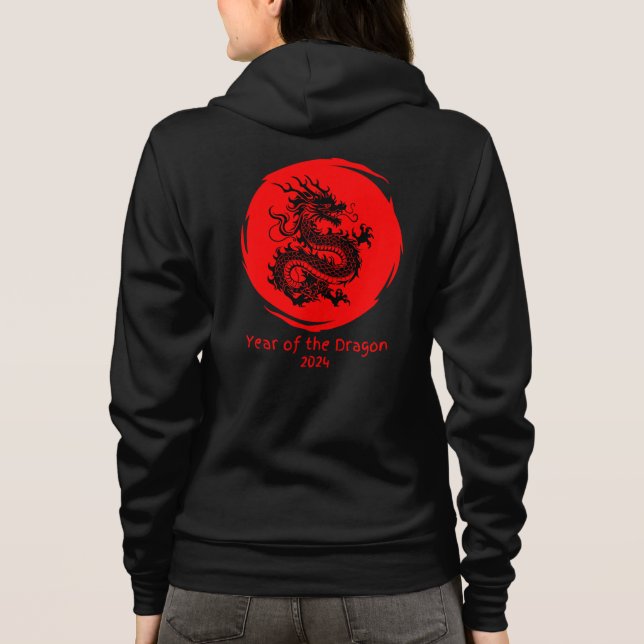 Jahr des Drachen 2024 in Rotem Mond Hoodie (Rückseite)