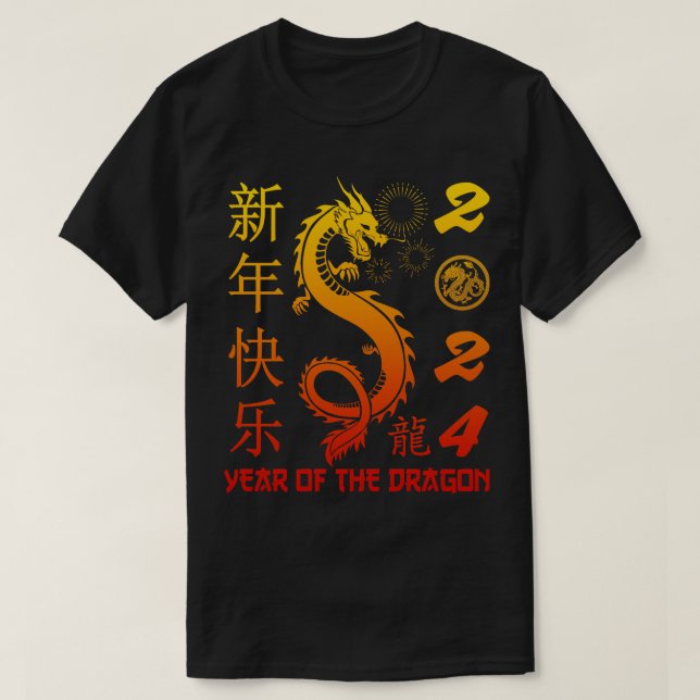 Jahr des Drachen 2024 Zodiac chinesisches Neujahr  T-Shirt (Design vorne)