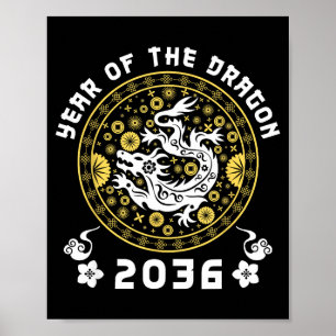 Jahr des Drachen 2036 Zodiak Chinesisches Mond Neu Poster