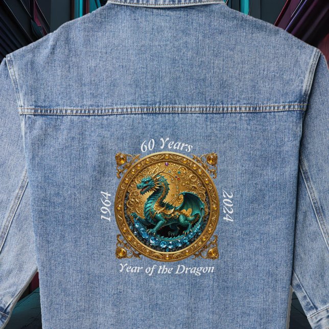Jahr des Drachen 60. Geburtstag Einzigartiges Zodi Jeansjacke (Year of the Dragon 60th Birthday Unique Zodiac Denim Jacket)