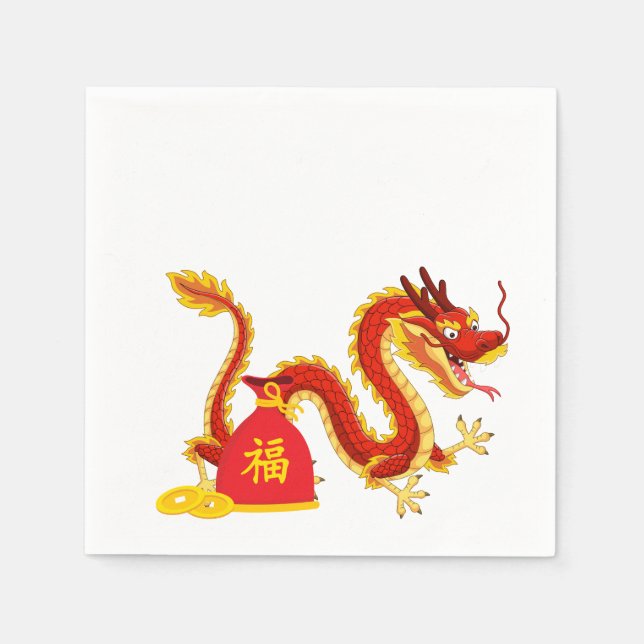 Jahr des Drachen-Cartoon Red Sack Napkins Serviette (Vorderseite)