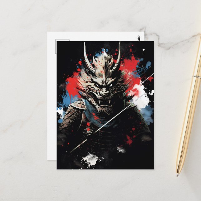 Jahr des Drachen Samurai Postkarte (Vorderseite/Rückseite Beispiel)