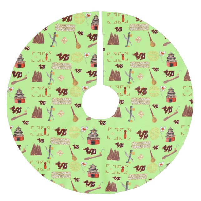 Jahr des Dragon Chinese Liebites Music Luck Polyester Weihnachtsbaumdecke (Vorderseite)