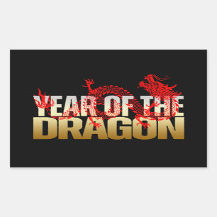 JAHR DES DRAGON RED GOLD RECHTECKIGER AUFKLEBER
