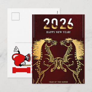 Jahr des Feuerpferds 2026  Feiertagspostkarte