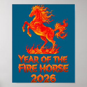 Jahr des Feuerpferds, Chinesischer Zodiak Mondneuj Poster
