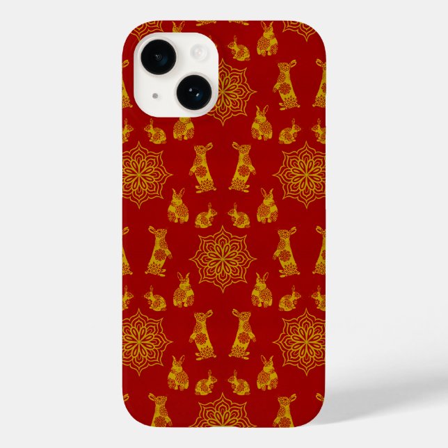 Jahr des Kaninchenrotes und goldenes Mandala-Muste Case-Mate iPhone Hülle (Rückseite)