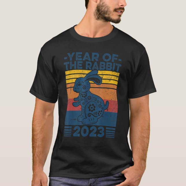 Jahr des Kaninchens 2023 Retro Sonnenuntergang Chi T-Shirt (Vorderseite)