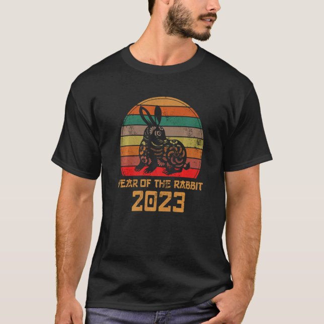 Jahr des Kaninchens 2023 Retro Sunset Chinesisch N T-Shirt (Vorderseite)