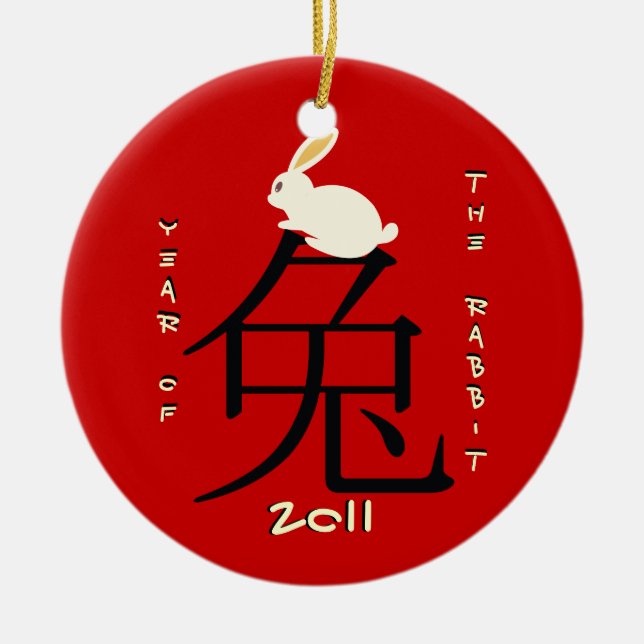 Jahr des Kaninchens Chinesisches Neujahr 2011 Keramik Ornament (Vorne)
