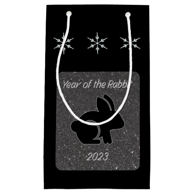 Jahr des Kaninchenschwarzen Glitzer Kleine Geschenktüte (Vorderseite)