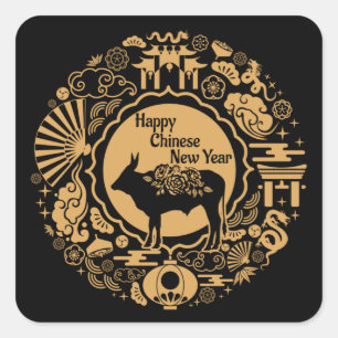 Jahr des Ochsen Chinesisches Zodiak Mondneujahr Quadratischer Aufkleber