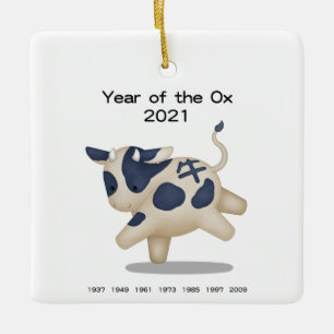 Jahr des Ox-Niedlichen Zodiac-Tieres 2021 Keramikornament