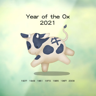 Jahr des Ox-Niedlichen Zodiaktiums 2021 Decal Fensteraufkleber
