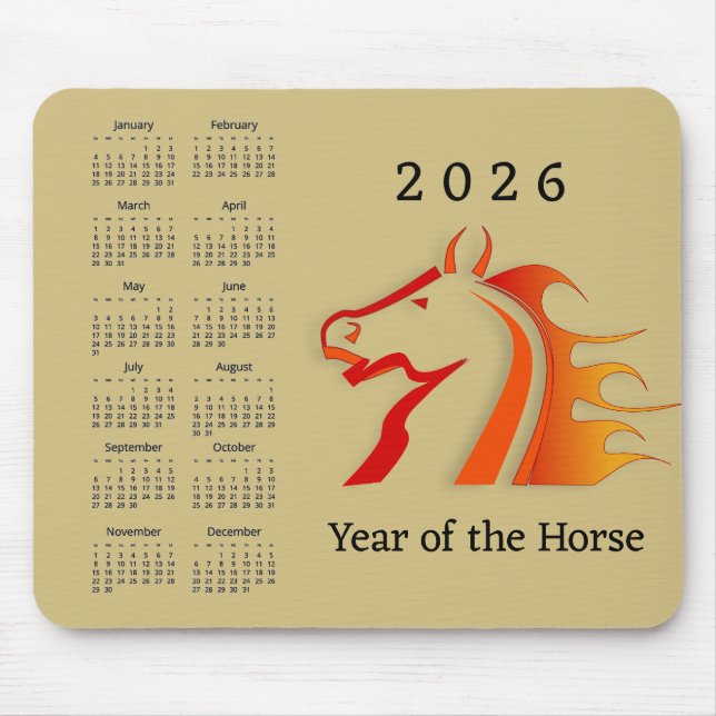 Jahr-des-Pferd-Design-Mauspad-Kalender Mousepad (Vorne)