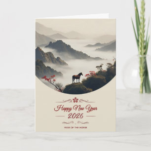 Jahr des Pferdes 2026 Chinesisches Neujahr Berg Feiertagskarte