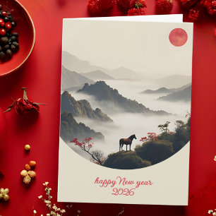 Jahr des Pferdes 2026 Chinesisches Neujahr Berg Feiertagskarte