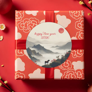 Jahr des Pferdes 2026 Chinesisches Neujahr Berg Runder Aufkleber