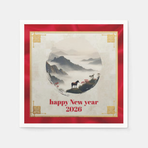 Jahr des Pferdes 2026 Chinesisches Neujahr Berg Serviette