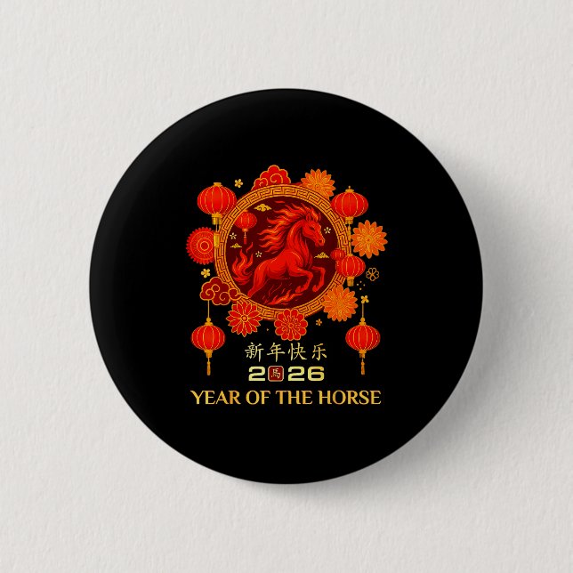 Jahr des Pferdes 2026 Chinesisches Neujahr Button (Vorderseite)
