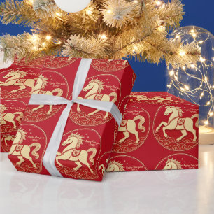 Jahr des Pferdes 2026 Chinesisches Neujahr Geschenkpapier