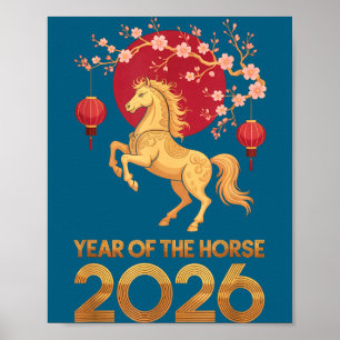 Jahr des Pferdes 2026 Chinesisches Zodiak Mondneuj Poster
