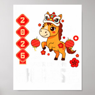 Jahr des Pferdes 2026 Cute Kawaii Chinesisches Neu Poster