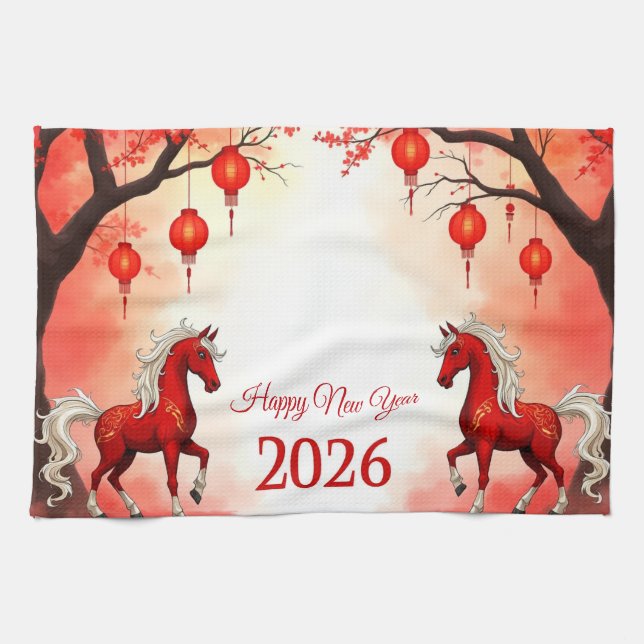 Jahr des Pferdes 2026 Geschirrtuch (Horizontal)
