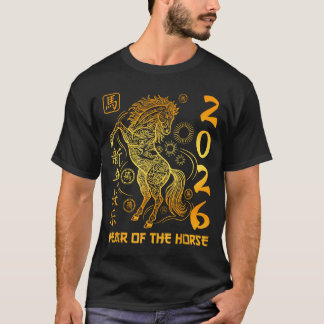 Jahr des Pferdes 2026 Goldenes Lunar Chinesisches  T-Shirt
