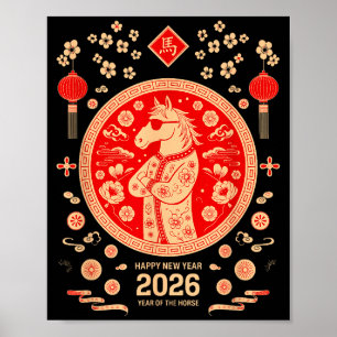 Jahr des Pferdes 2026 Lunar Chinesisch Coole Pferd Poster