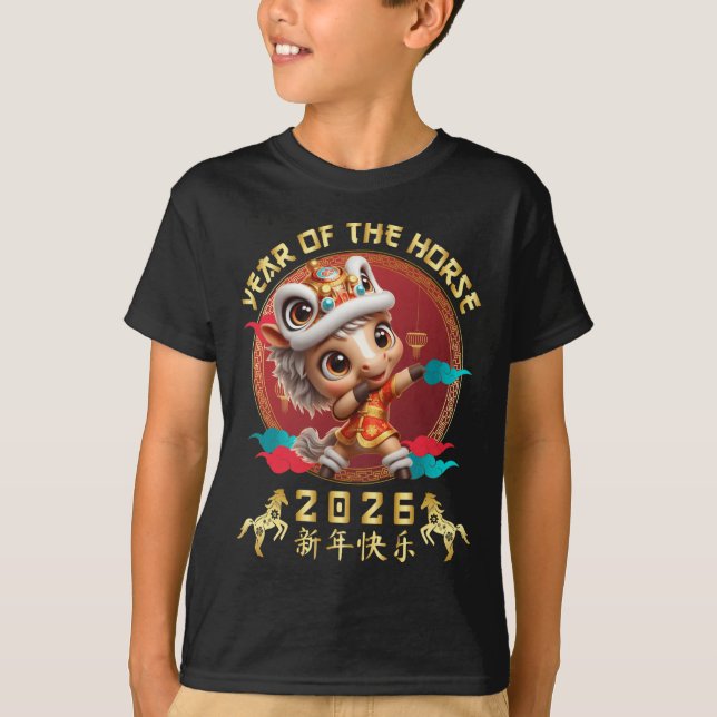 Jahr des Pferdes 2026 Niedliches chinesisches Mond T-Shirt (Vorderseite)