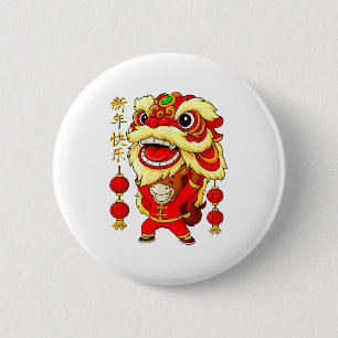 Jahr des Pferdes Löwentanz Chinesisches Neujahr Button