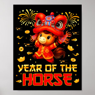 Jahr des Pferdes Löwentanz Lunar Chinesisches Neuj Poster