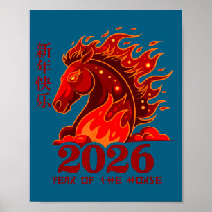 Jahr des Pferdes Lunar Chinesisch Feuerpferd Poster