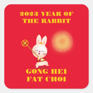 JAHR DES RABBIT GLÜCKLICH NEUES JAHR QUADRATISCHER AUFKLEBER