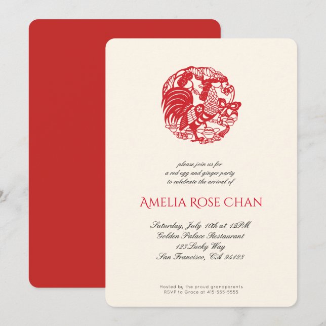 Jahr des roten Ei- und Ingwer-Party Einladung (Vorne/Hinten)