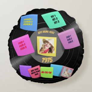 Jahr Geborener 60er 70er Foto Retro Vinyl Record C Rundes Kissen