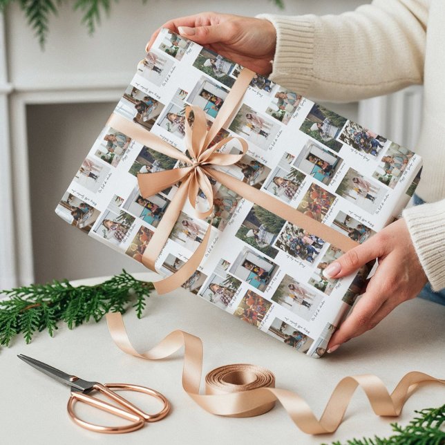 Jahr in Momenten 8 Familienfoto-Collage & Captions Geschenkpapier (Year in Moments 8 Family Photo Collage & Captions Wrapping Paper)