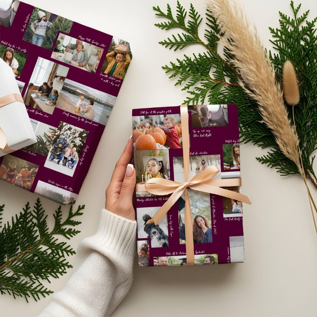 Jahr in Moments 25-Familie FotoCollage & Captions Geschenkpapier Set (Year in Moments 25 Family Photo Collage & Captions Wrapping Paper Sheets)