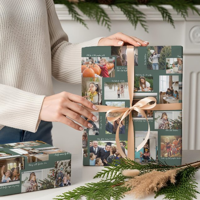 Jahr in Moments 25-Familie FotoCollage & Captions Geschenkpapier Set (Year in Moments 25 Family Photo Collage & Captions Wrapping Paper Sheets)